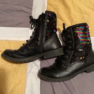 Black sequins ankle boots